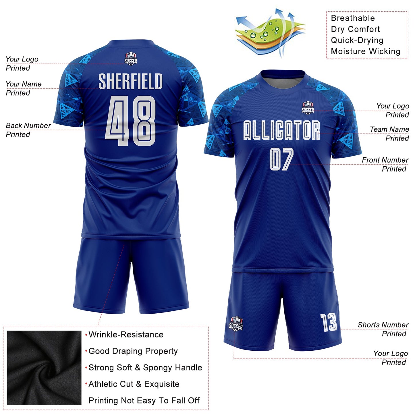 Custom Royal White Sublimation Soccer Uniform Jersey view 3