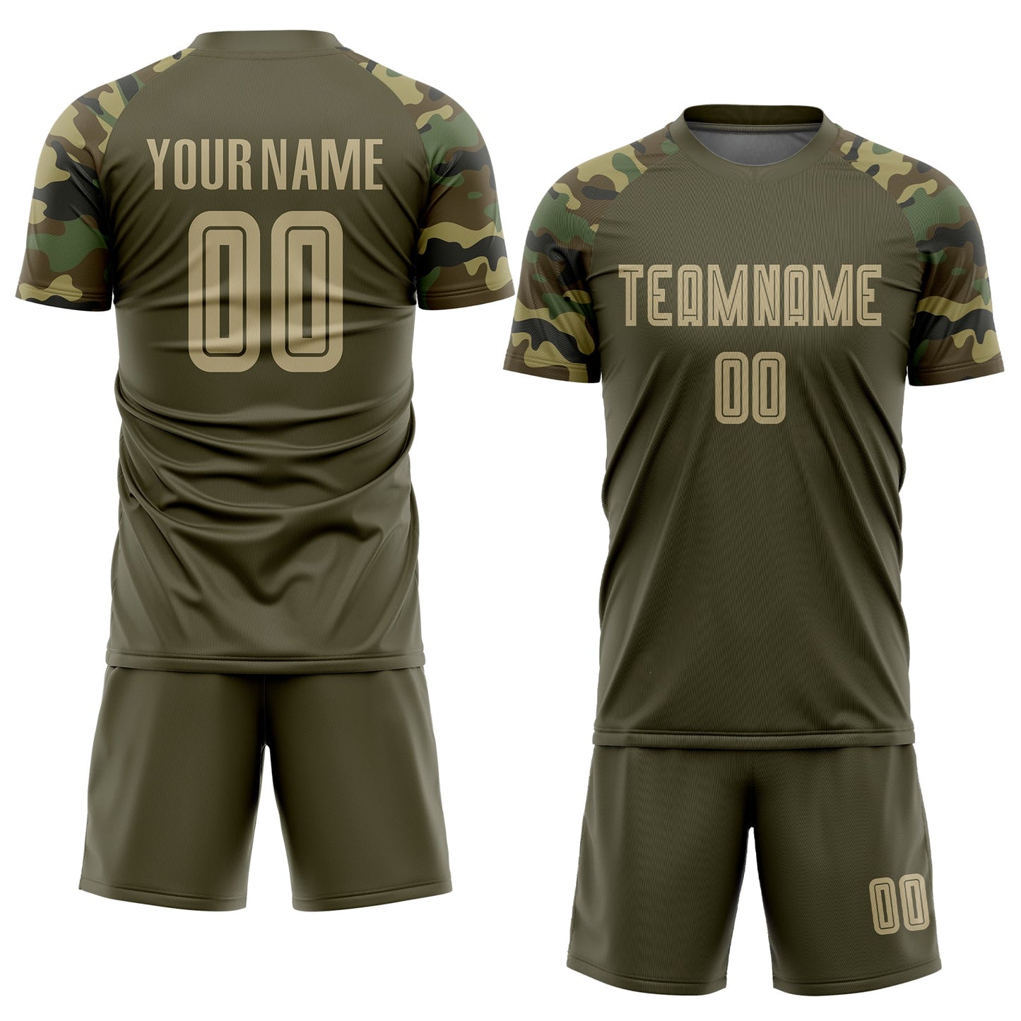 Custom Olive Vegas Gold-Camo Sublimation Salute To Service Soccer Uniform Jersey view 2