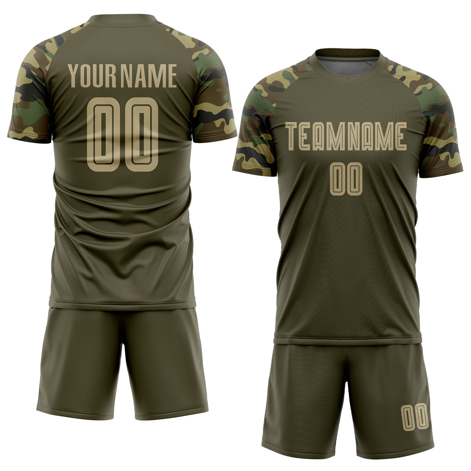 Custom Olive Vegas Gold-Camo Sublimation Salute To Service Soccer Uniform Jersey view 2