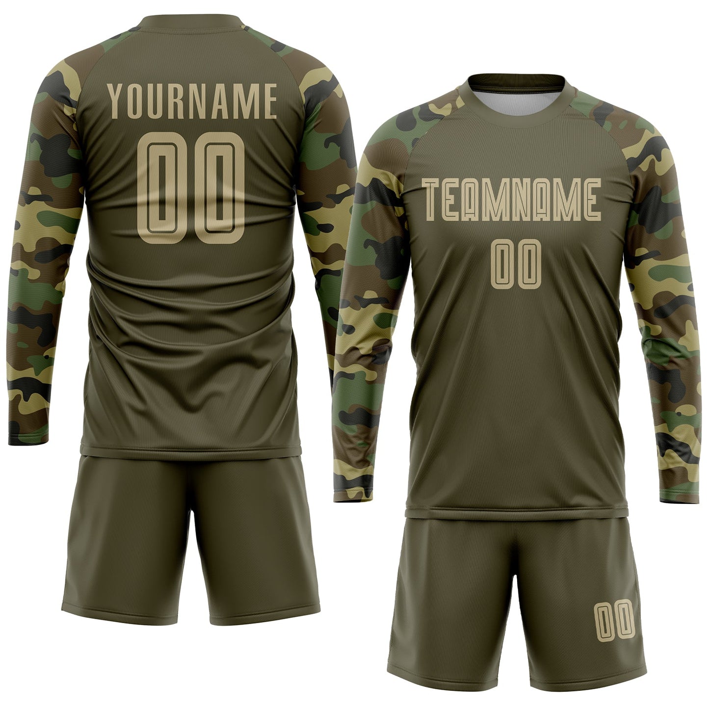 Custom Olive Vegas Gold-Camo Sublimation Salute To Service Soccer Uniform Jersey view 4