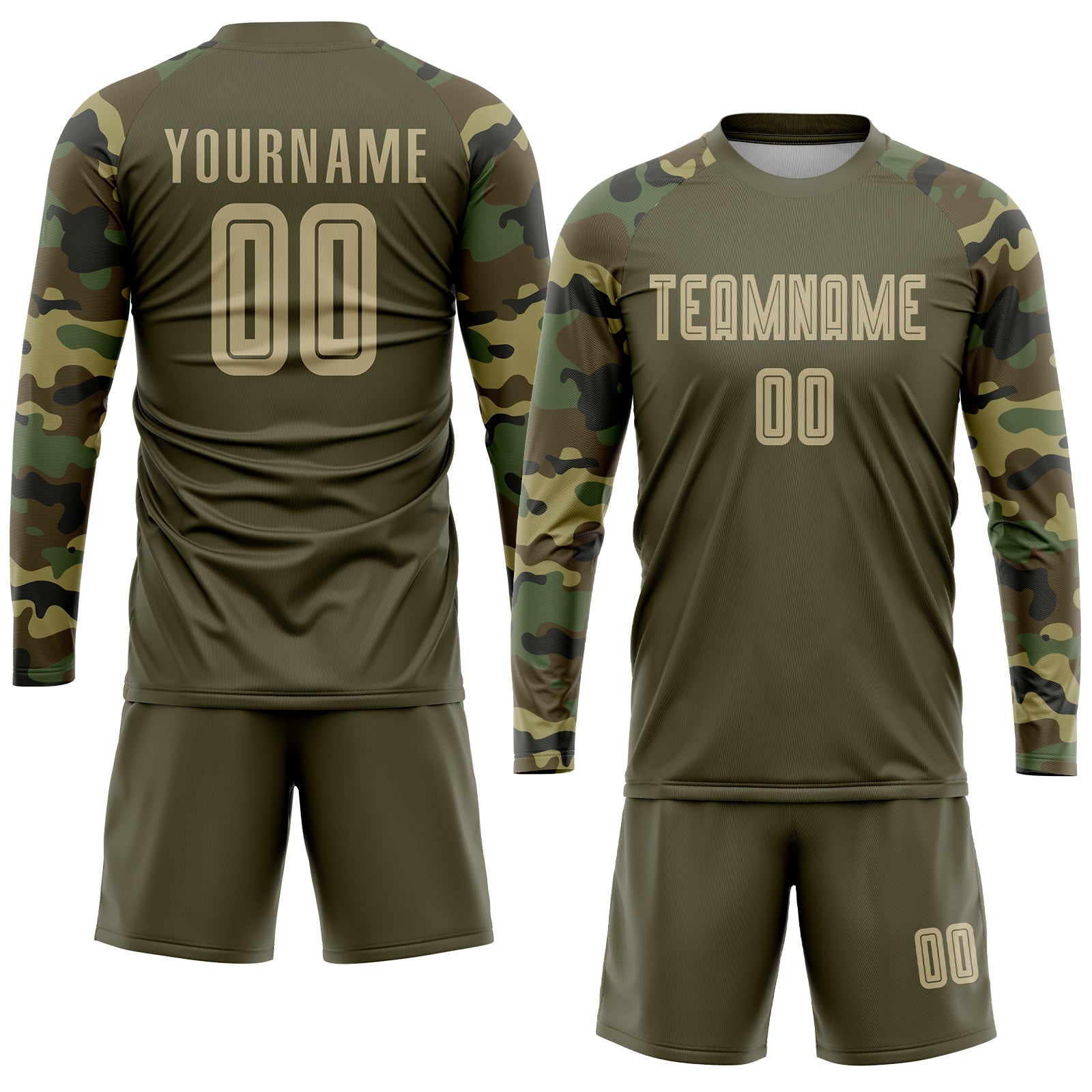 Custom Olive Vegas Gold-Camo Sublimation Salute To Service Soccer Uniform Jersey view 4