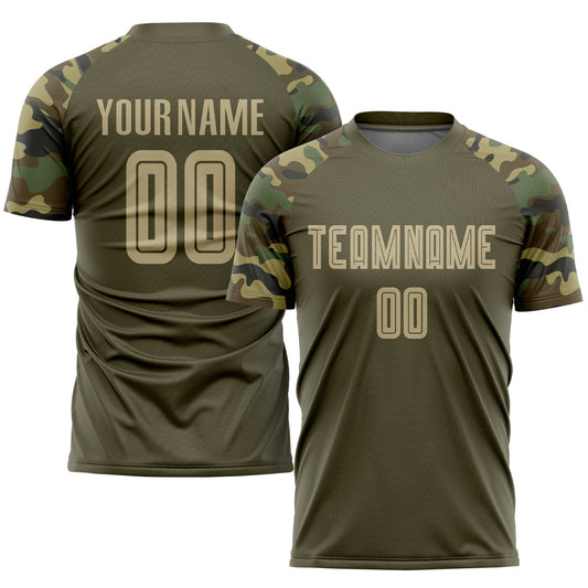 Custom Olive Vegas Gold-Camo Sublimation Salute To Service Soccer Uniform Jersey - Main View