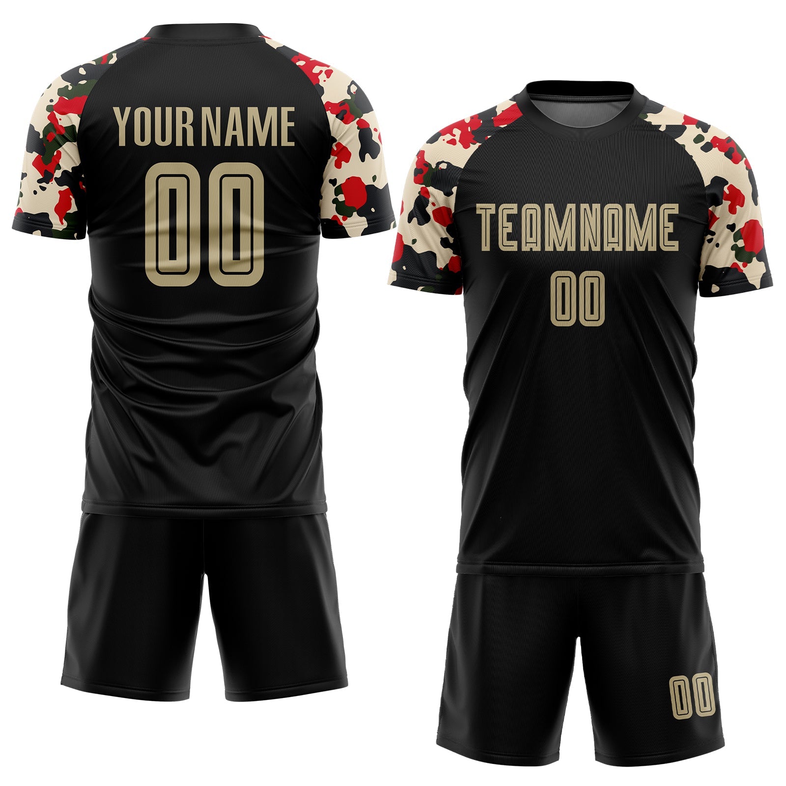 Custom Black Vegas Gold-Camo Sublimation Soccer Uniform Jersey view 2