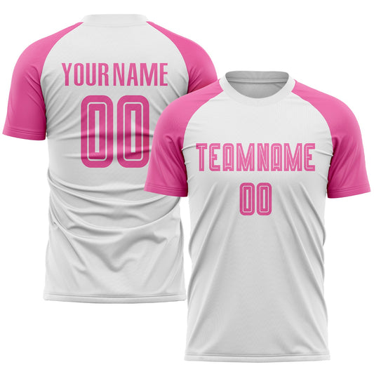 Custom White Pink Sublimation Soccer Uniform Jersey - Main View