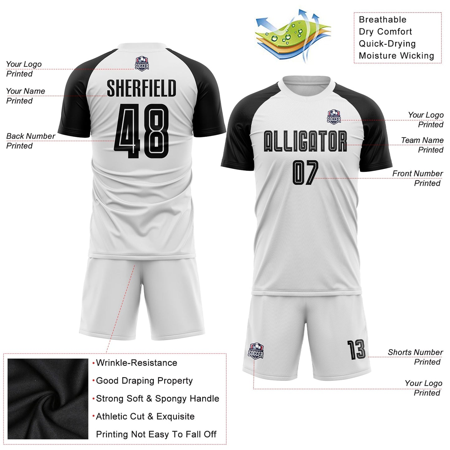 Custom White Black Sublimation Soccer Uniform Jersey view 3