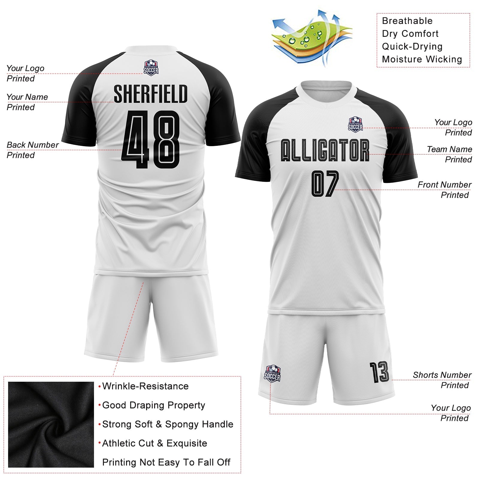 Custom White Black Sublimation Soccer Uniform Jersey view 3