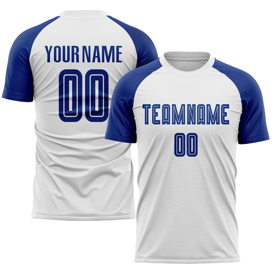 Custom White Royal Sublimation Soccer Uniform Jersey - Main View