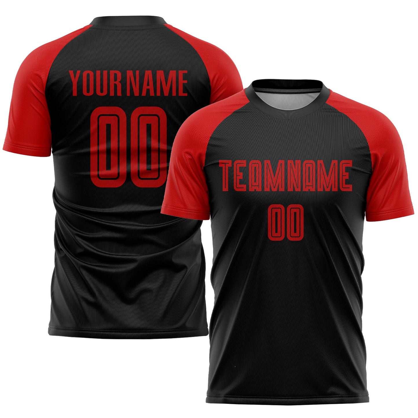 Custom Black Red Sublimation Soccer Uniform Jersey - Main View