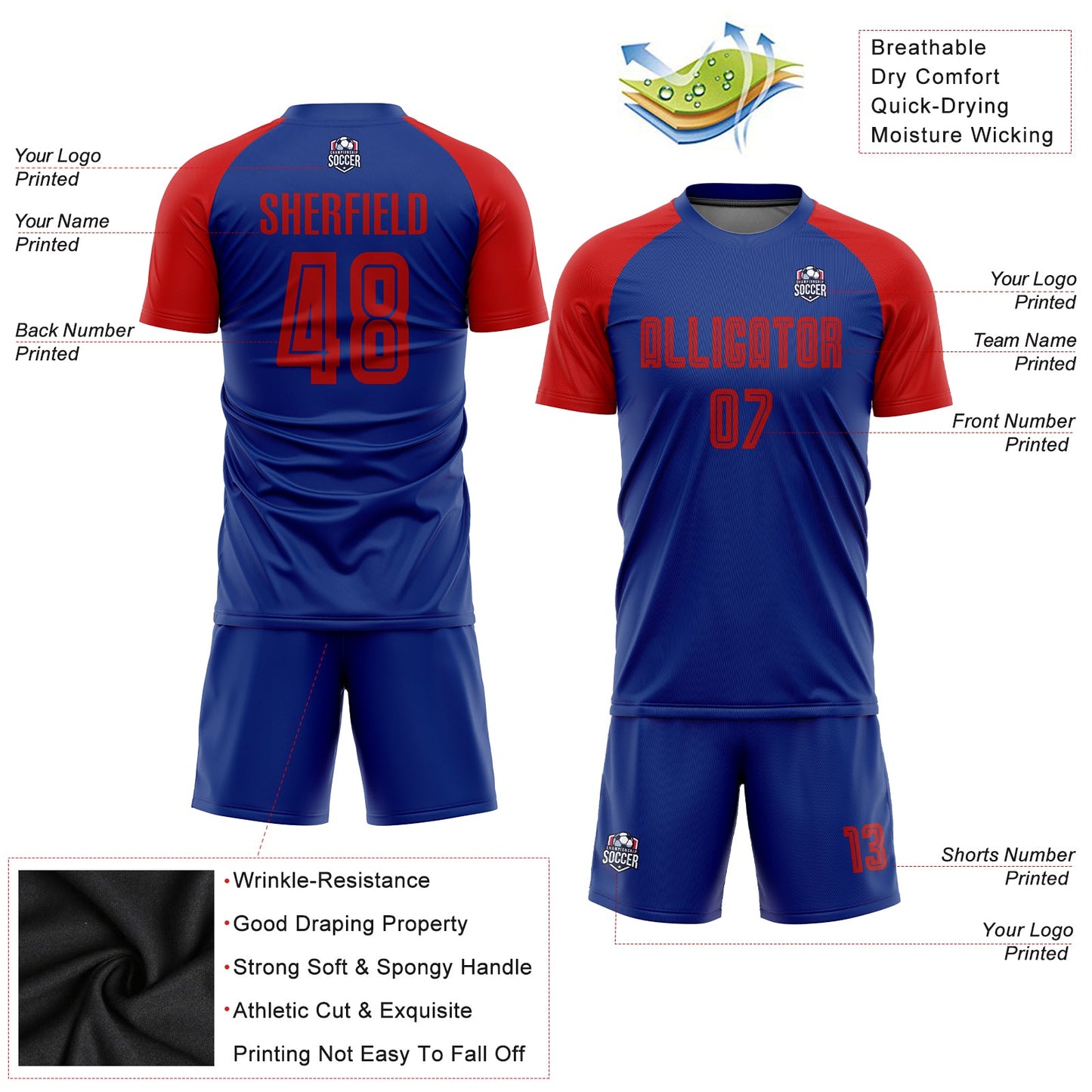 Custom Royal Red Sublimation Soccer Uniform Jersey view 3