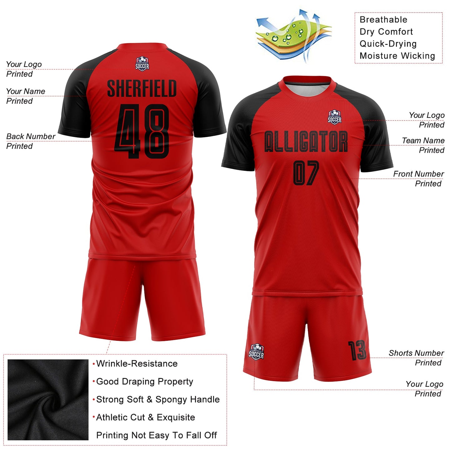 Custom Red Black Sublimation Soccer Uniform Jersey view 3