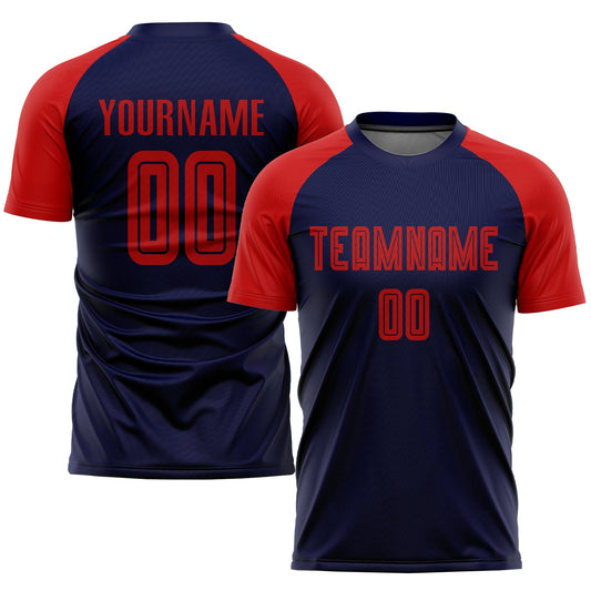 Custom Navy Red Sublimation Soccer Uniform Jersey - Main View