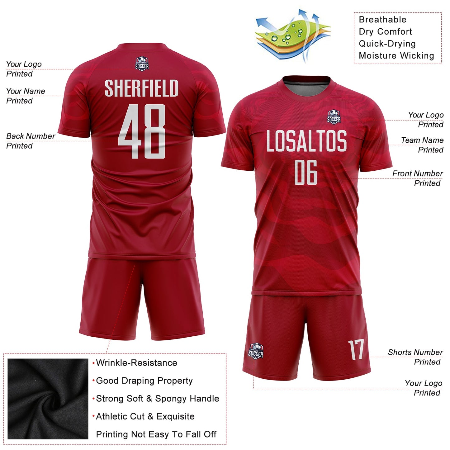 Custom Red White Sublimation Soccer Uniform Jersey view 5