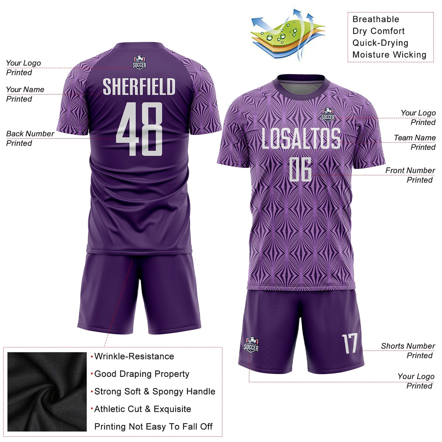 Custom Purple White Sublimation Soccer Uniform Jersey view 5