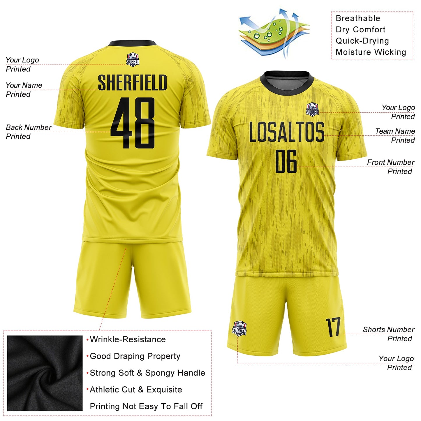 Custom Gold Black Sublimation Soccer Uniform Jersey view 3