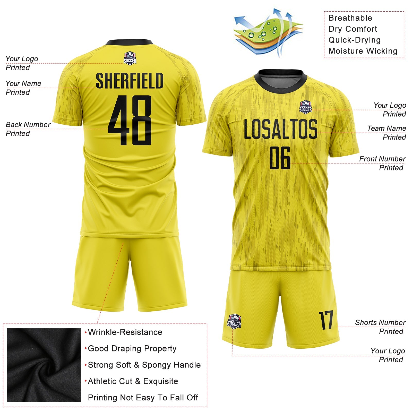 Custom Gold Black Sublimation Soccer Uniform Jersey view 3