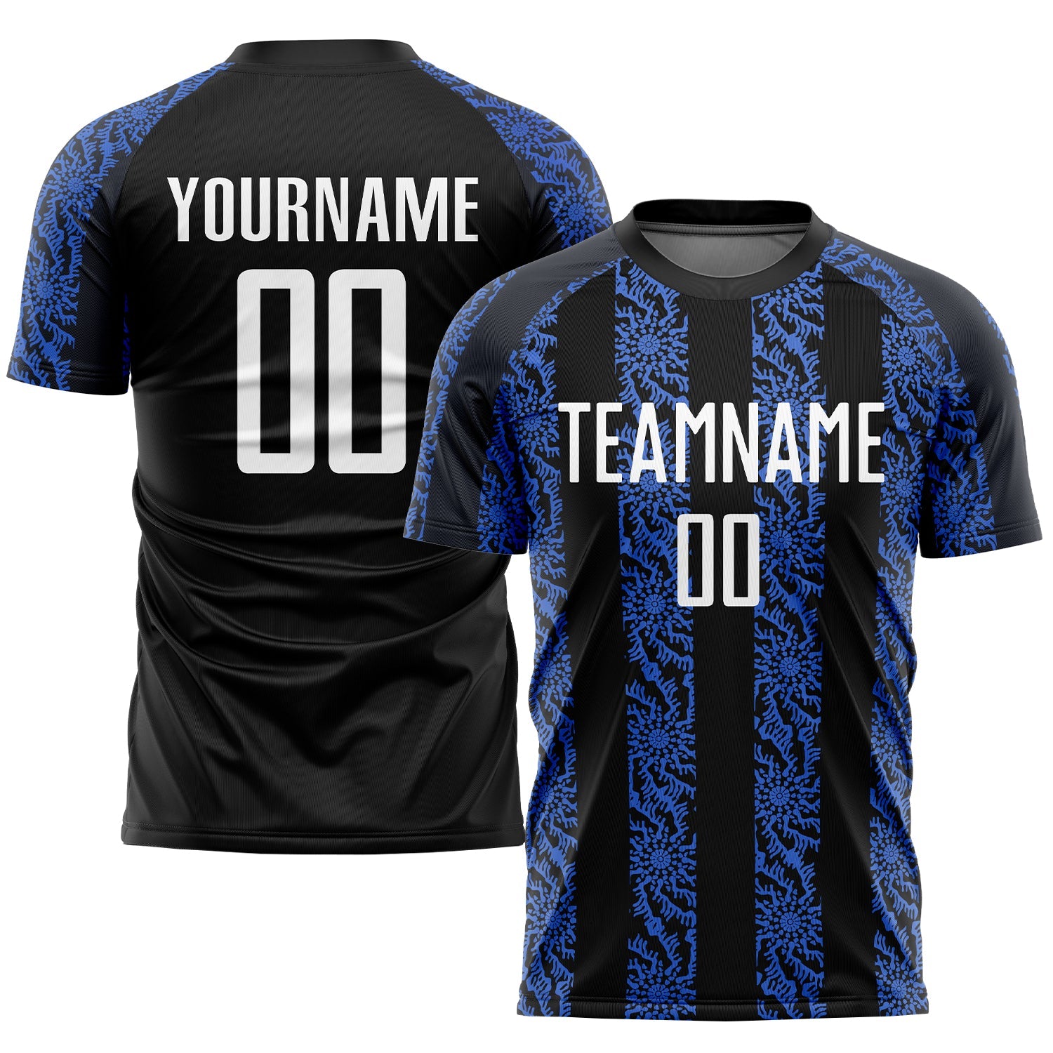 Custom Black White-Royal Sublimation Soccer Uniform Jersey - Main View