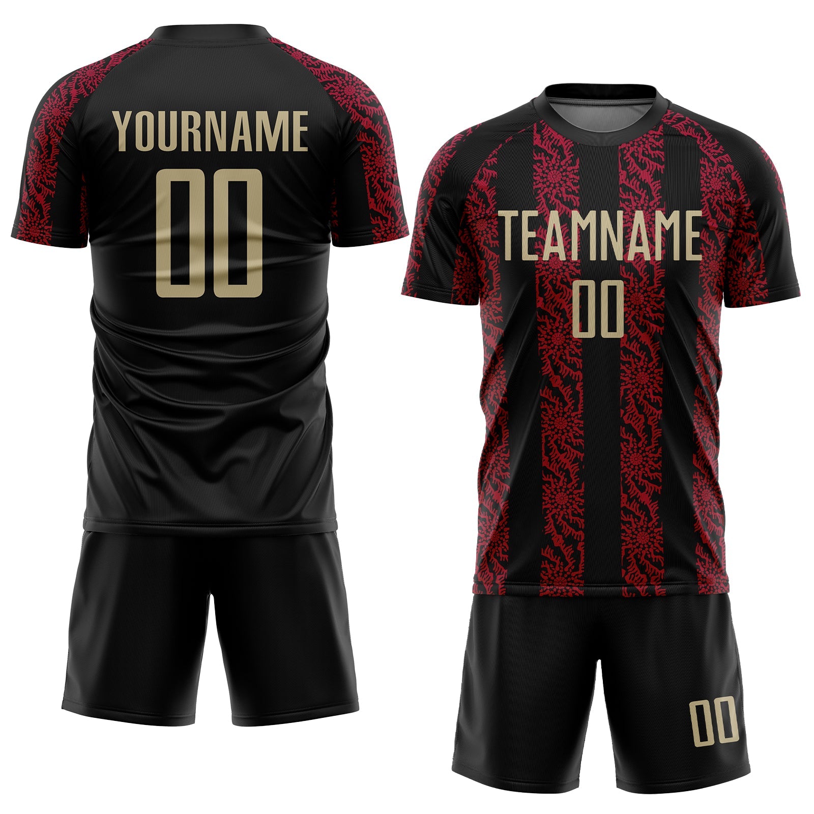 Custom Black Vegas Gold-Red Sublimation Soccer Uniform Jersey view 2