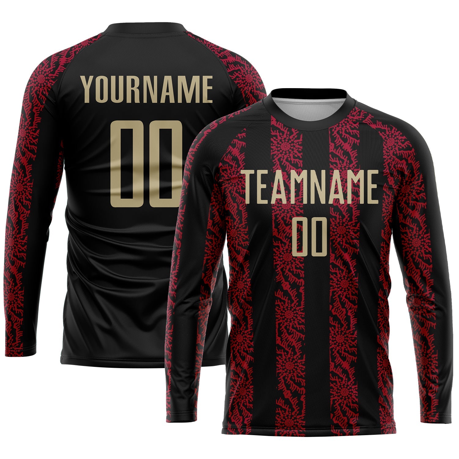 Custom Black Vegas Gold-Red Sublimation Soccer Uniform Jersey view 3