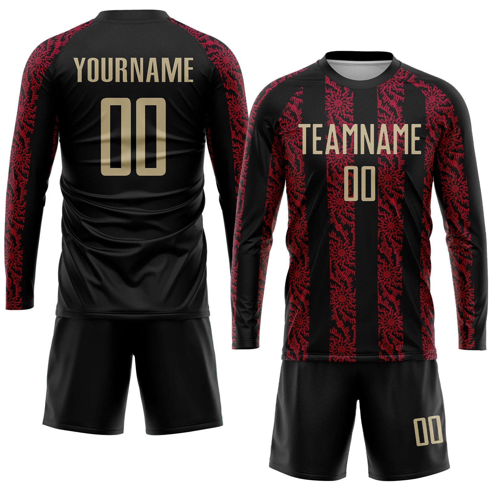 Custom Black Vegas Gold-Red Sublimation Soccer Uniform Jersey view 4