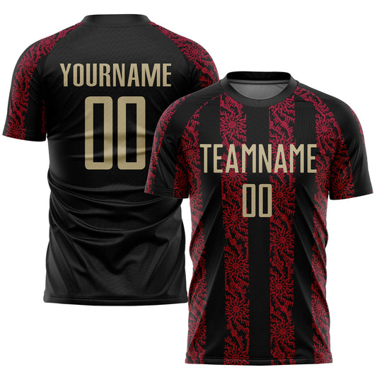 Custom Black Vegas Gold-Red Sublimation Soccer Uniform Jersey - Main View