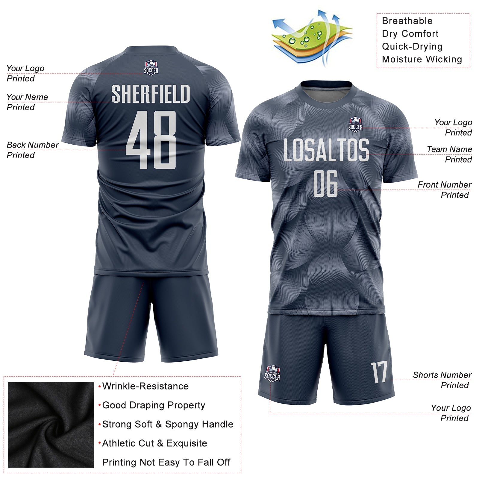 Custom Steel Gray White Sublimation Soccer Uniform Jersey view 5