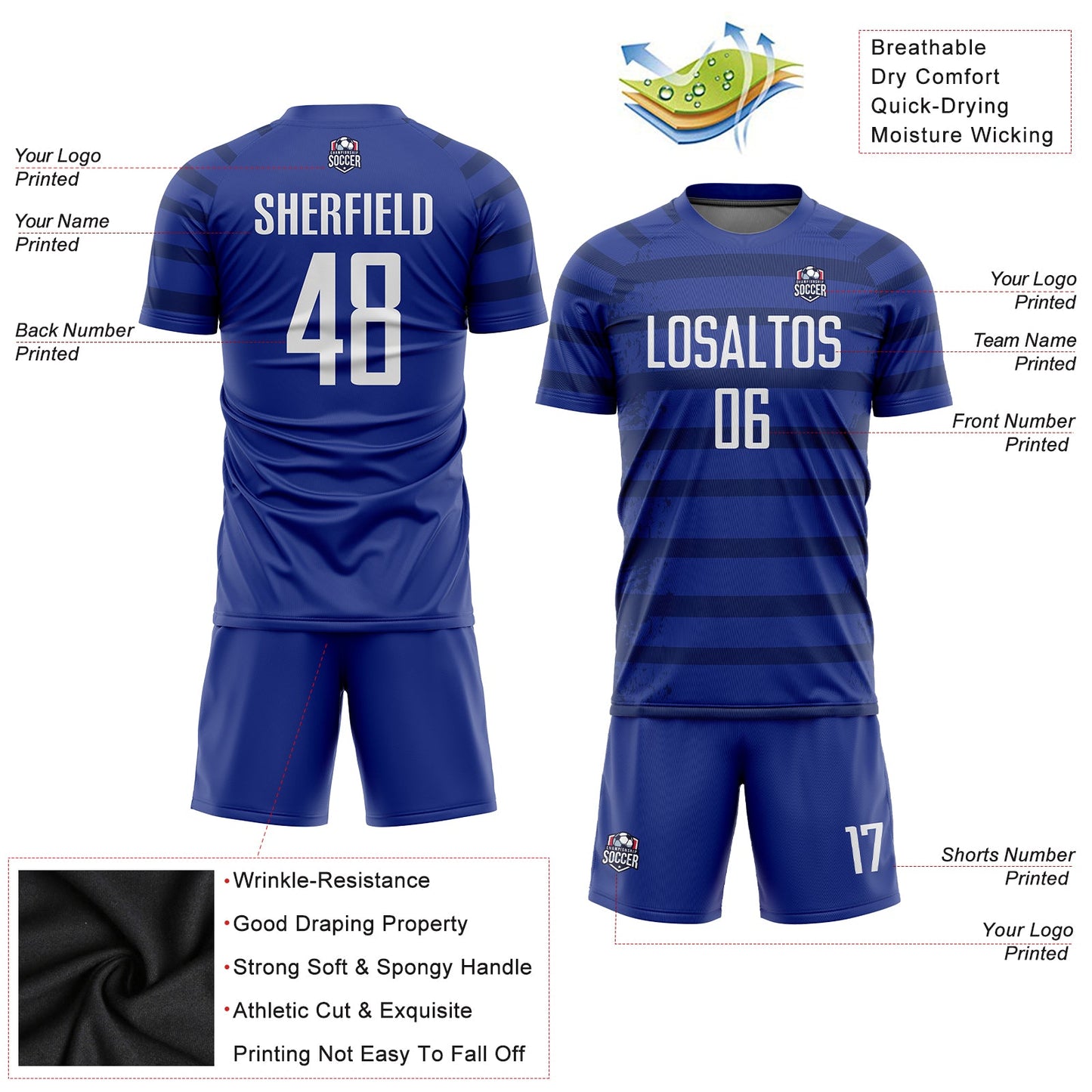 Custom Royal White-Navy Sublimation Soccer Uniform Jersey view 3