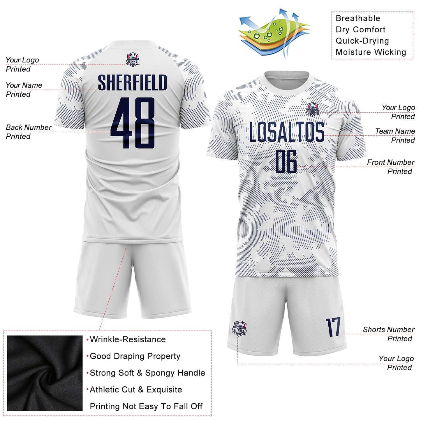 Custom White Navy Sublimation Soccer Uniform Jersey view 5