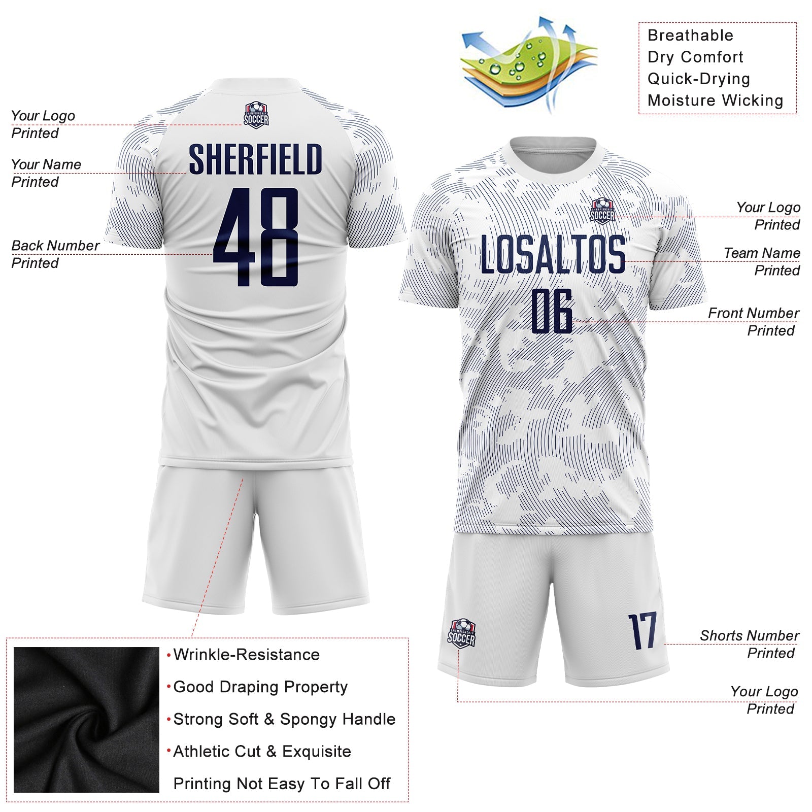 Custom White Navy Sublimation Soccer Uniform Jersey view 5