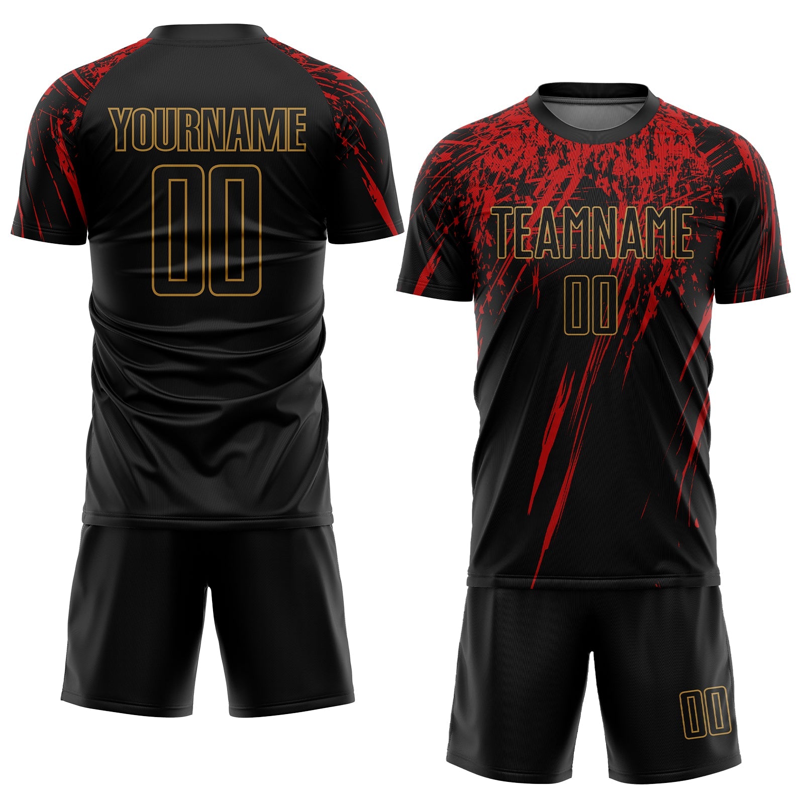 Custom Black Black Old Gold-Red Sublimation Soccer Uniform Jersey view 2