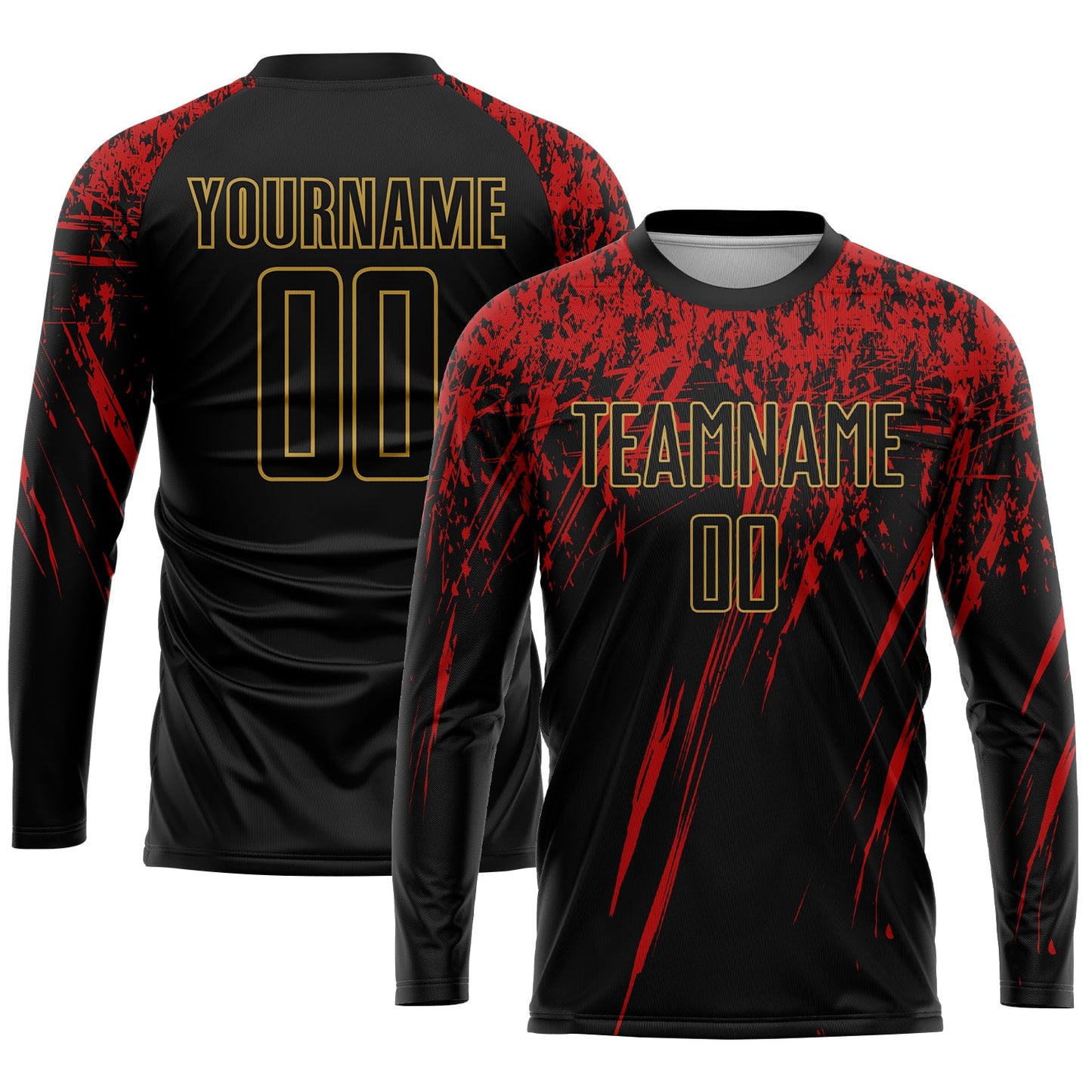 Custom Black Black Old Gold-Red Sublimation Soccer Uniform Jersey view 3