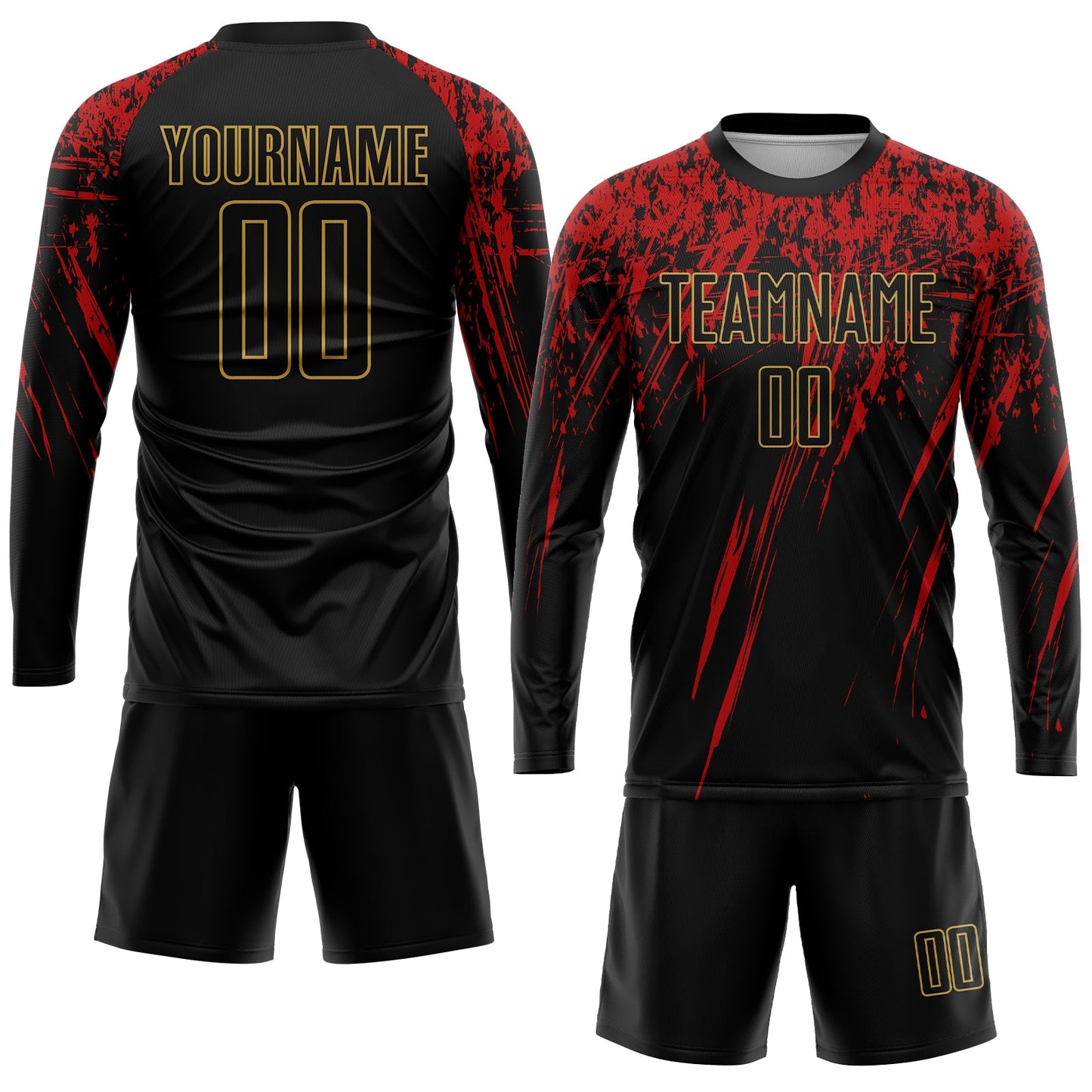 Custom Black Black Old Gold-Red Sublimation Soccer Uniform Jersey view 4