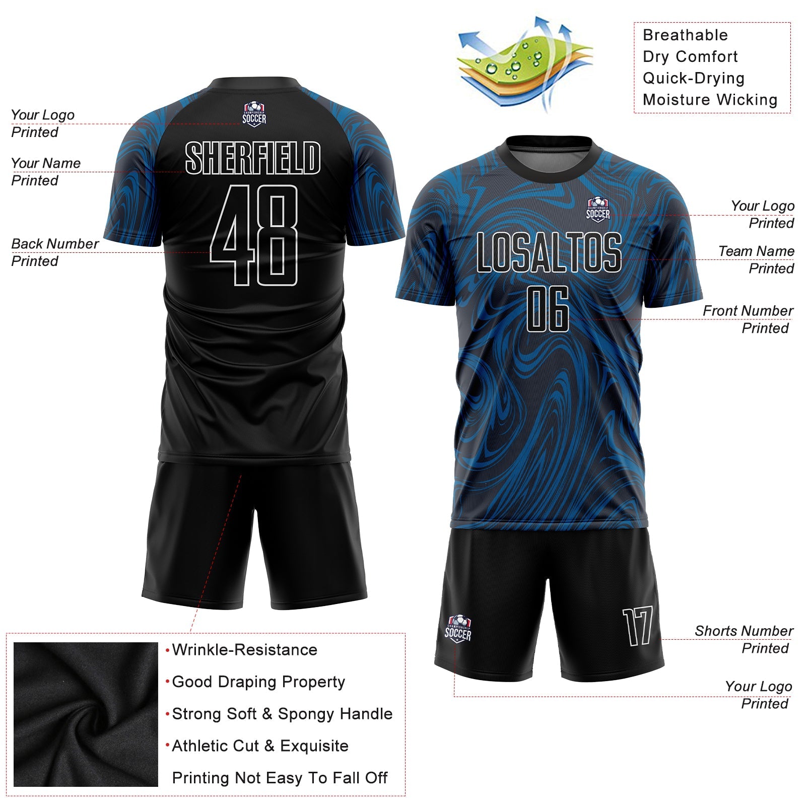 Custom Royal Black-White Sublimation Soccer Uniform Jersey view 3