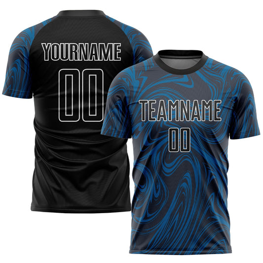 Custom Royal Black-White Sublimation Soccer Uniform Jersey - Main View
