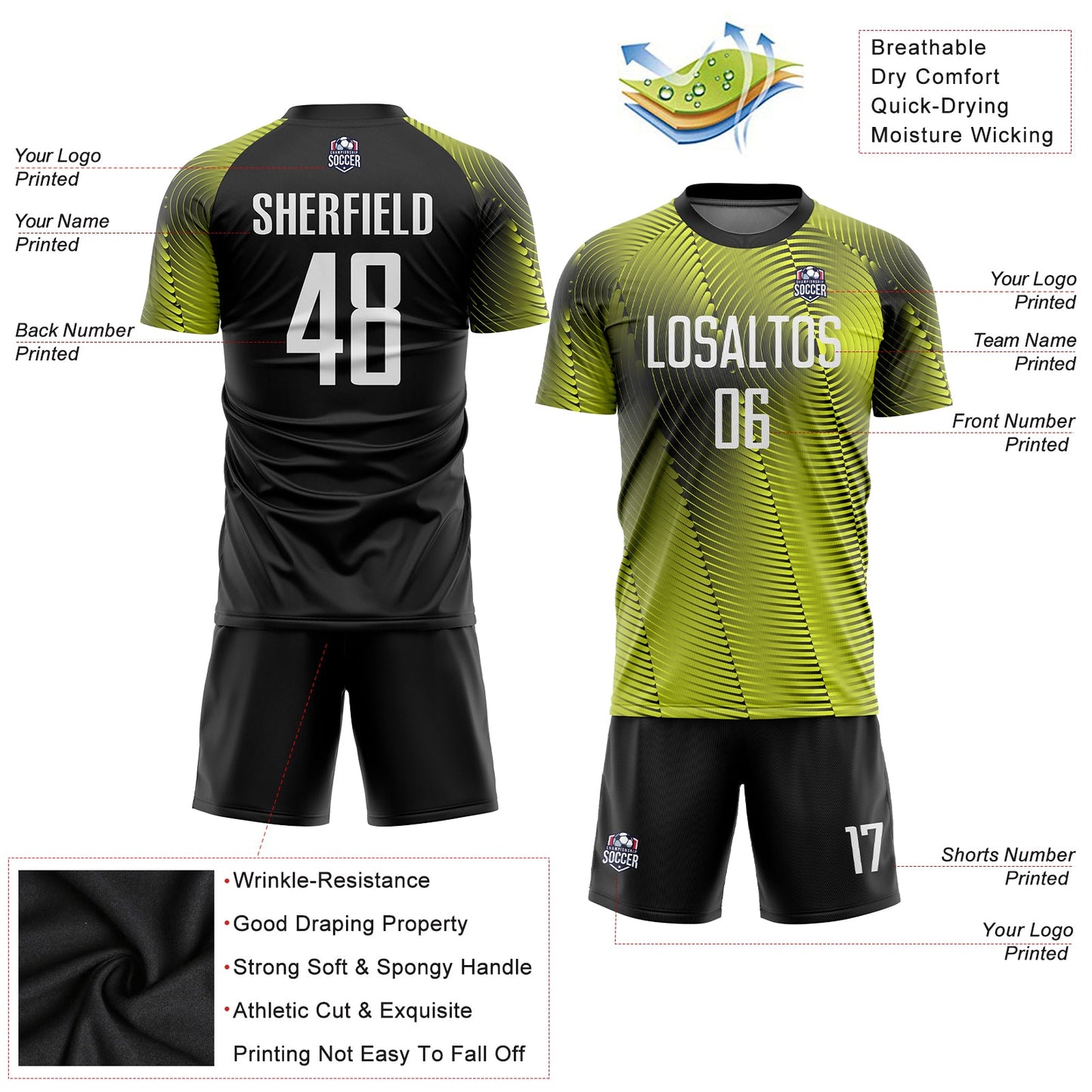 Custom Gold White-Black Sublimation Soccer Uniform Jersey view 3