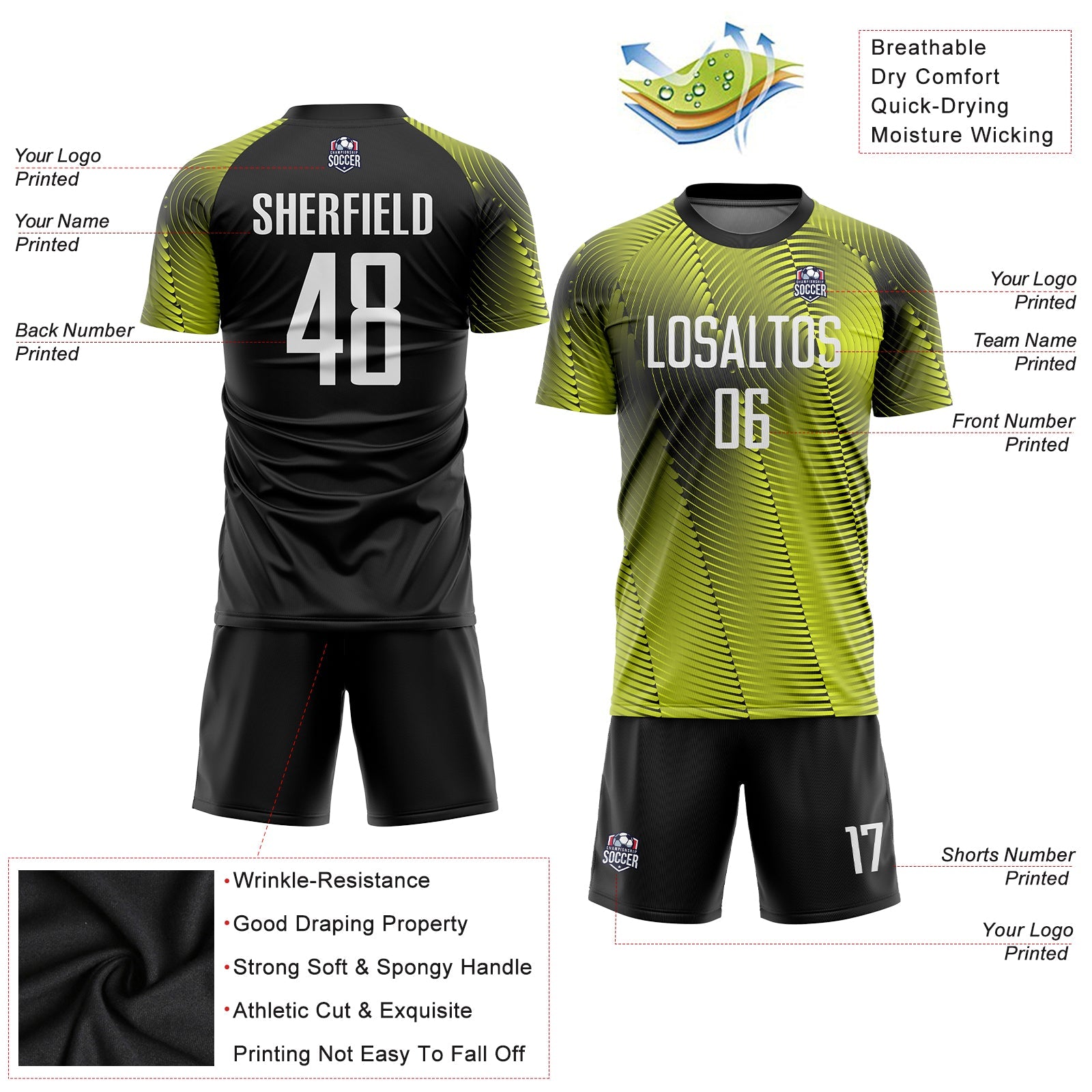 Custom Gold White-Black Sublimation Soccer Uniform Jersey view 3