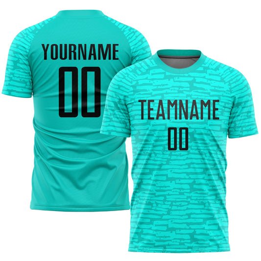 Custom Aqua Black Sublimation Soccer Uniform Jersey - Main View
