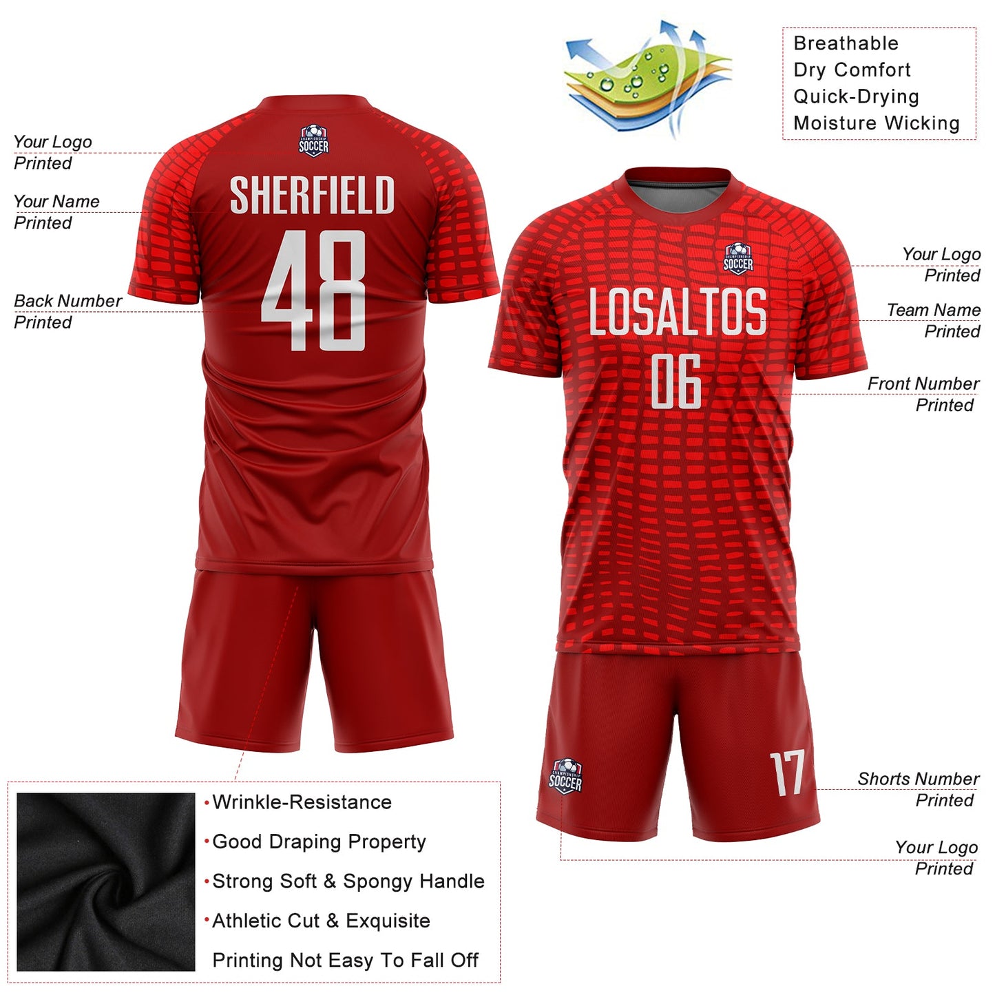 Custom Red White Sublimation Soccer Uniform Jersey view 3