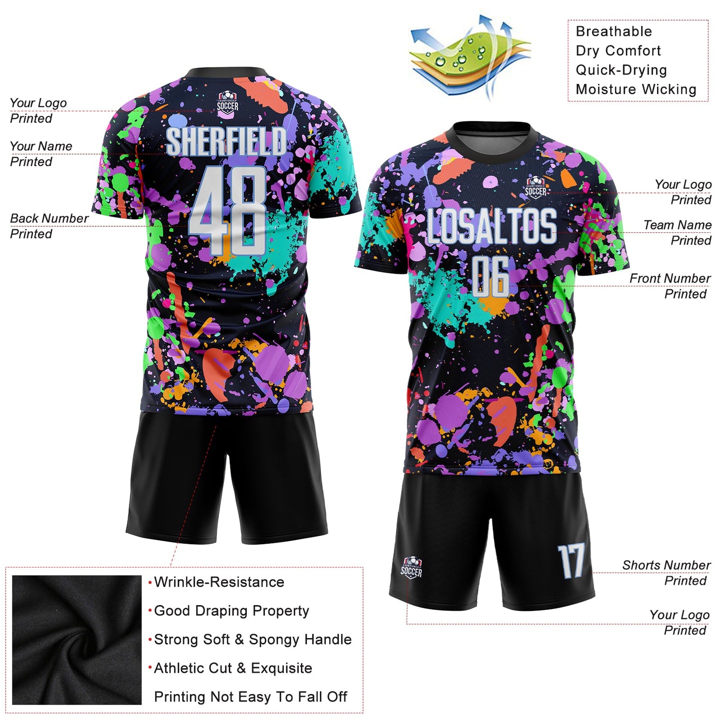 Custom Graffiti Pattern White-Light Blue Sublimation Soccer Uniform Jersey view 5