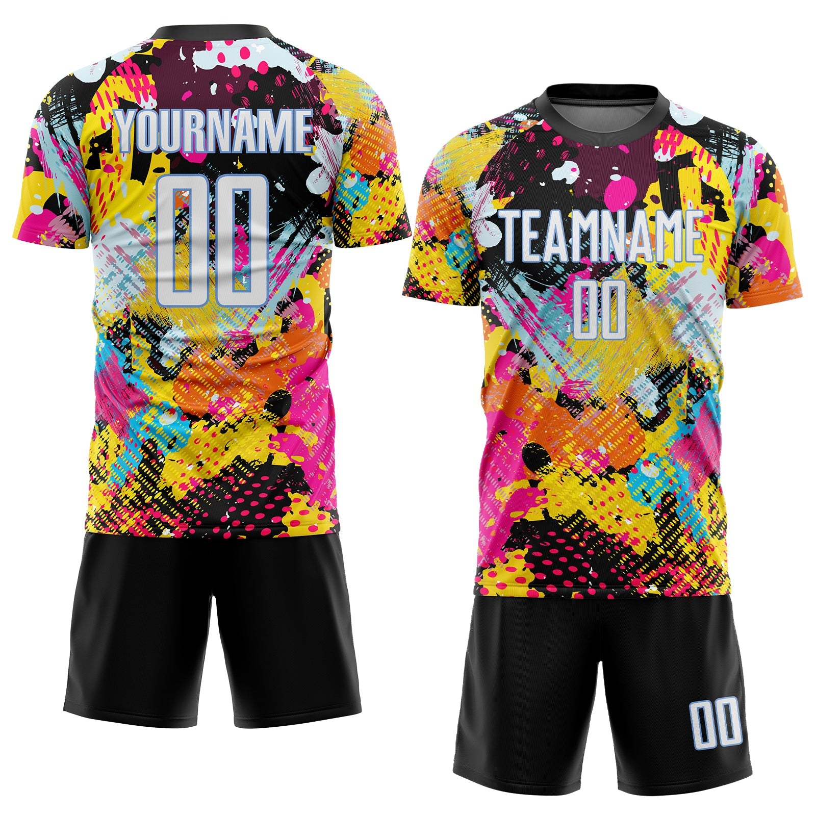 Custom Graffiti Pattern White-Light Blue Sublimation Soccer Uniform Jersey view 2