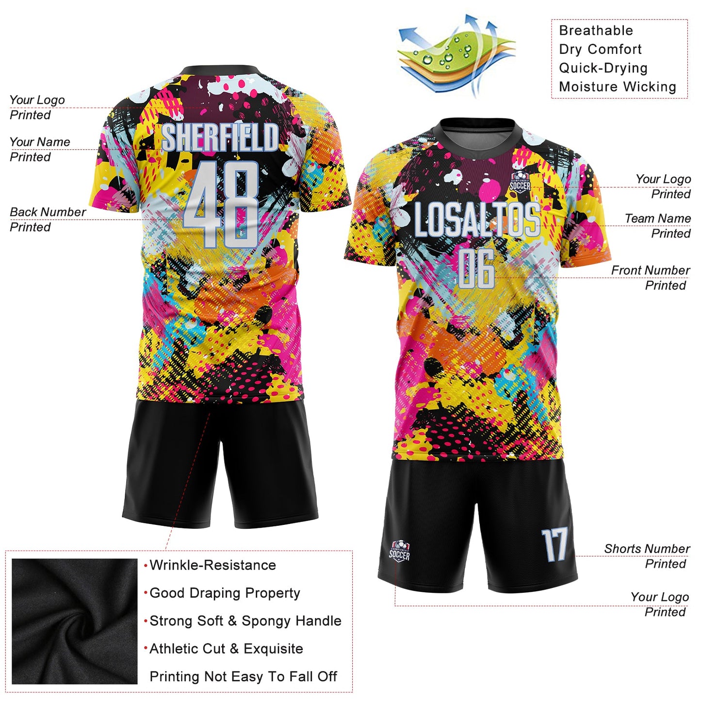 Custom Graffiti Pattern White-Light Blue Sublimation Soccer Uniform Jersey view 6