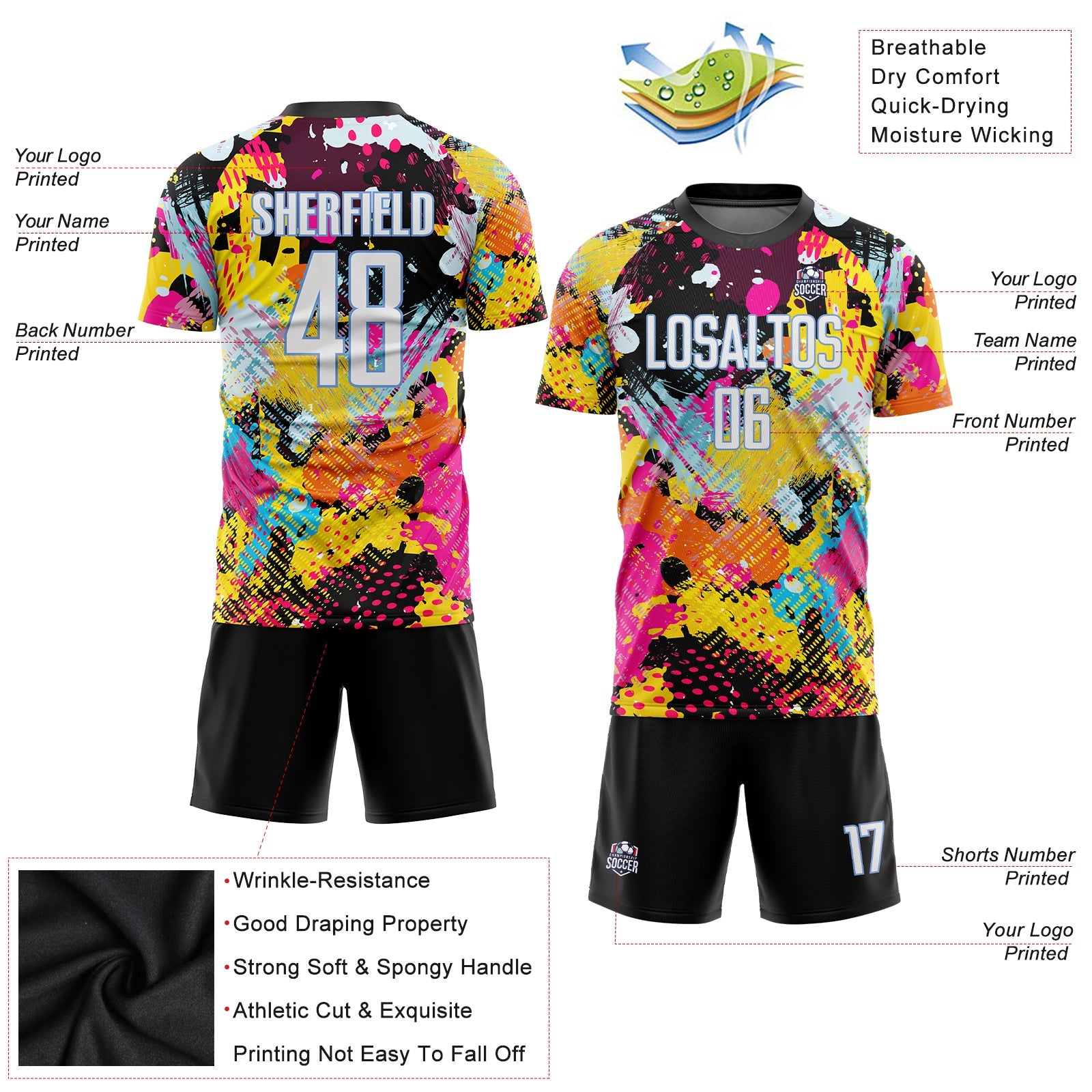 Custom Graffiti Pattern White-Light Blue Sublimation Soccer Uniform Jersey view 6