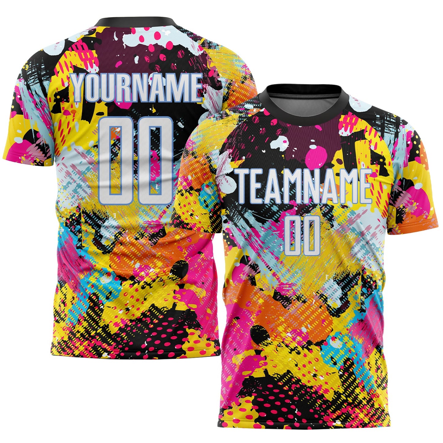 Custom Graffiti Pattern White-Light Blue Sublimation Soccer Uniform Jersey - Main View