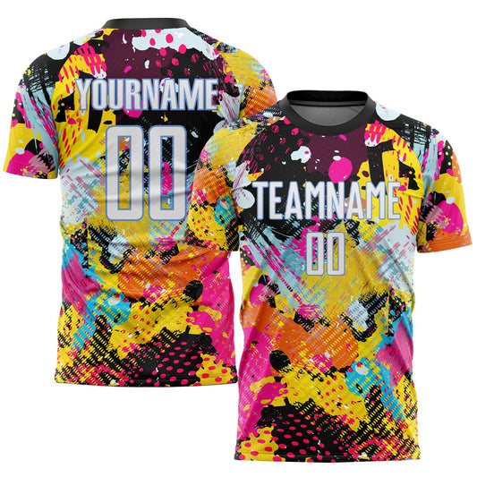 Custom Graffiti Pattern White-Light Blue Sublimation Soccer Uniform Jersey - Main View