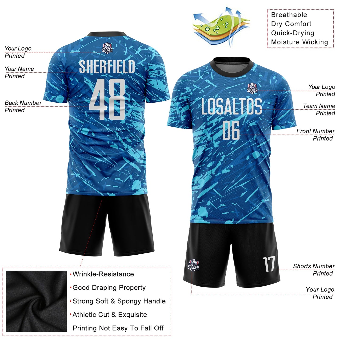 Custom Royal White-Light Blue Sublimation Soccer Uniform Jersey view 3