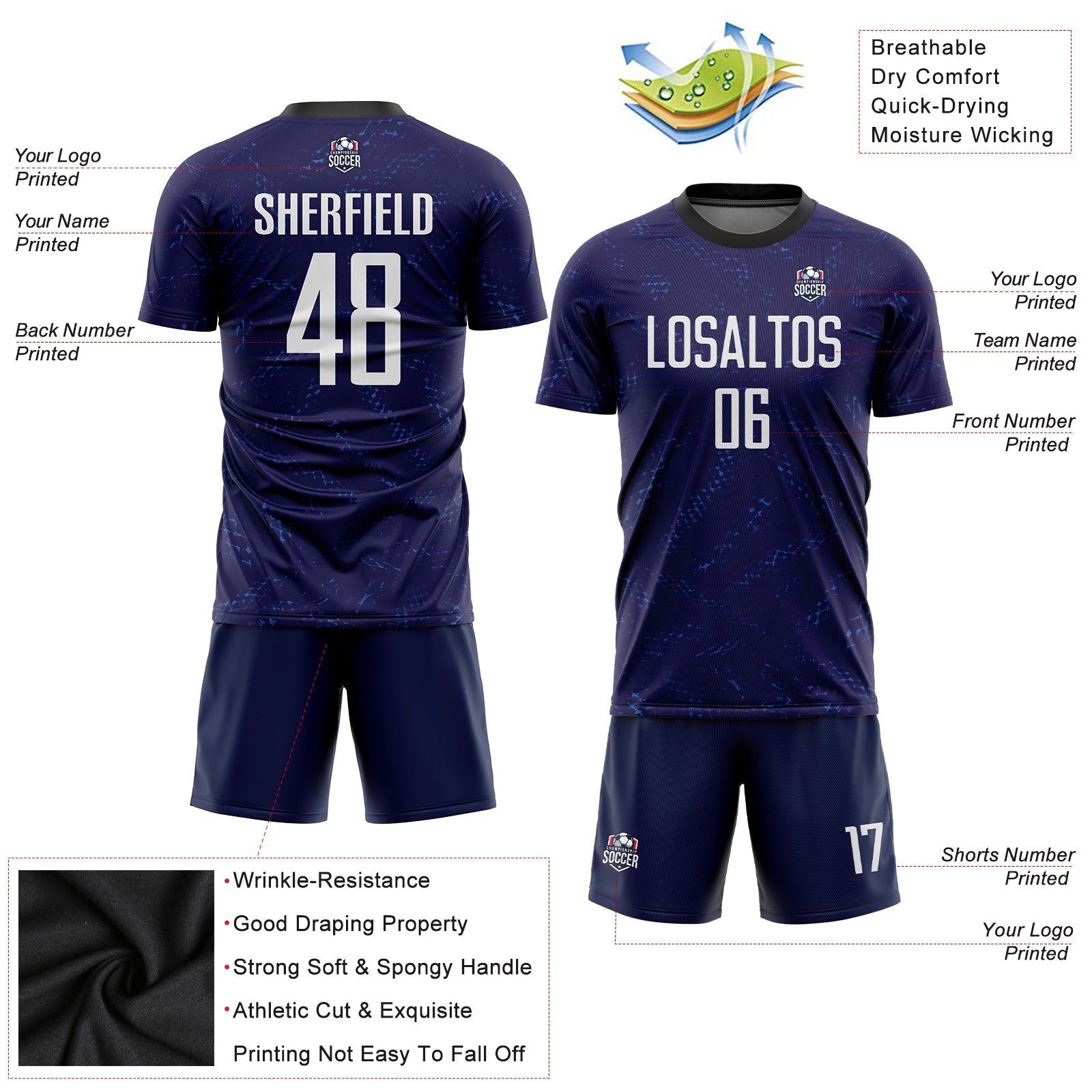 Custom Dark Purple White-Black Sublimation Soccer Uniform Jersey view 5