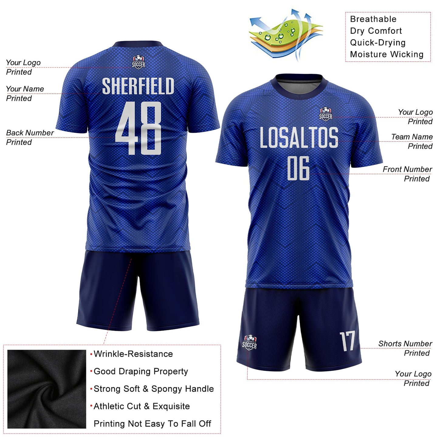 Custom Royal White-Navy Sublimation Soccer Uniform Jersey view 5