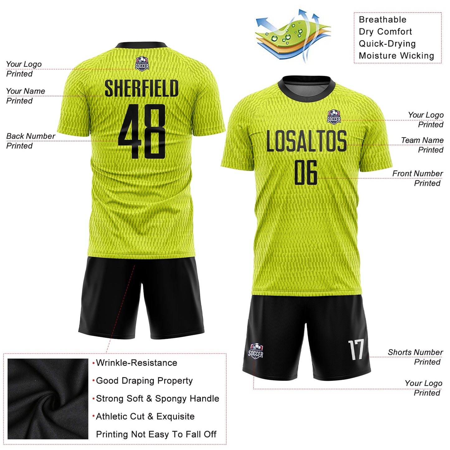 Custom Gold Black-White Sublimation Soccer Uniform Jersey view 3