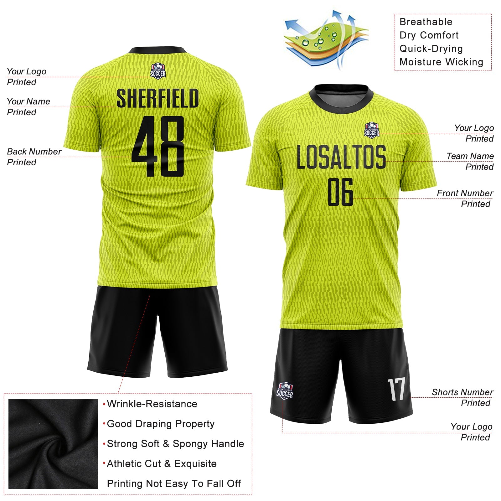 Custom Gold Black-White Sublimation Soccer Uniform Jersey view 3