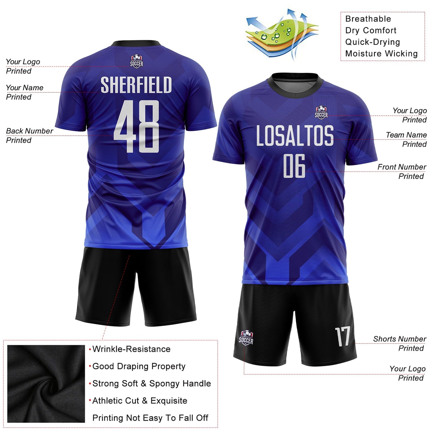 Custom Dark Purple White Royal-Navy Sublimation Soccer Uniform Jersey view 5