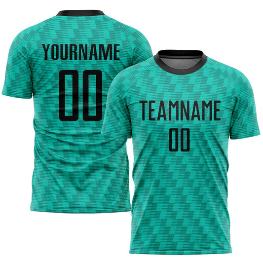 Custom Teal Black Sublimation Soccer Uniform Jersey - Main View